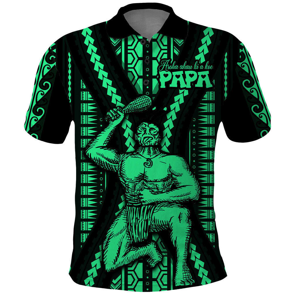 Maori Fathers Day New Zealand Polo Shirt Aroha Ahau Ki A Koe Papa - Green - Wonder Print Shop