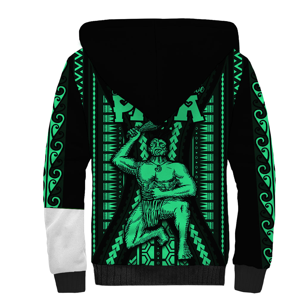 Maori Fathers Day New Zealand Sherpa Hoodie Aroha Ahau Ki A Koe Papa - Green - Wonder Print Shop