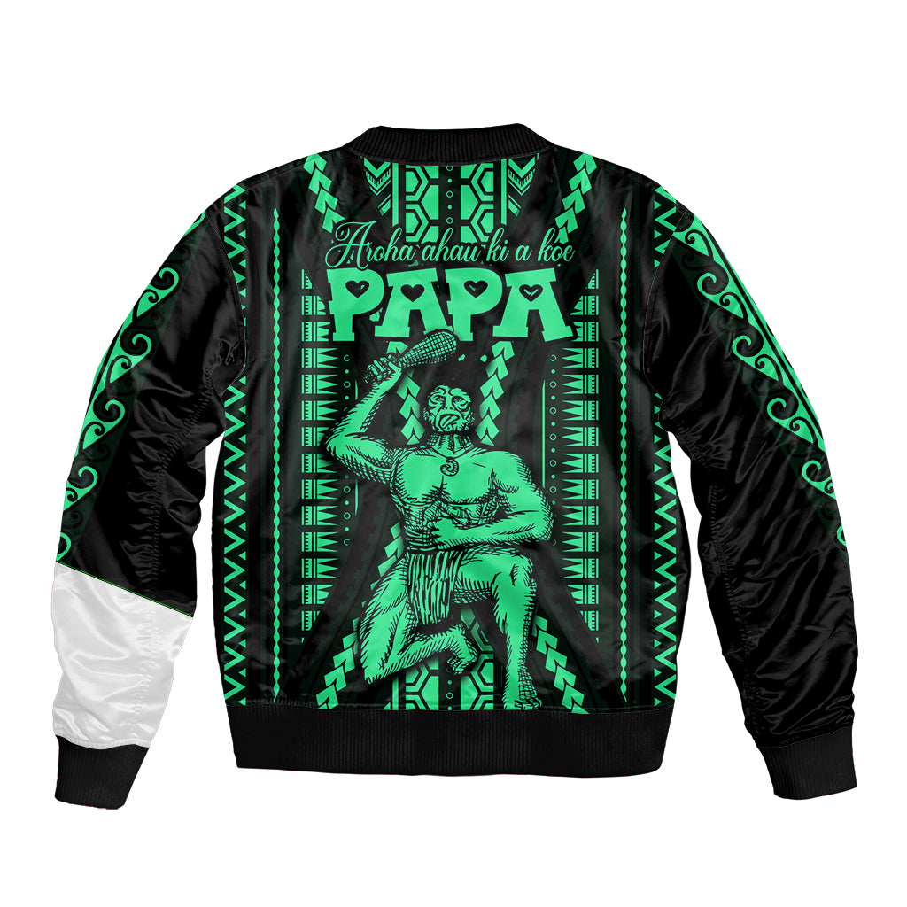 Maori Fathers Day New Zealand Sleeve Zip Bomber Jacket Aroha Ahau Ki A Koe Papa - Green - Wonder Print Shop