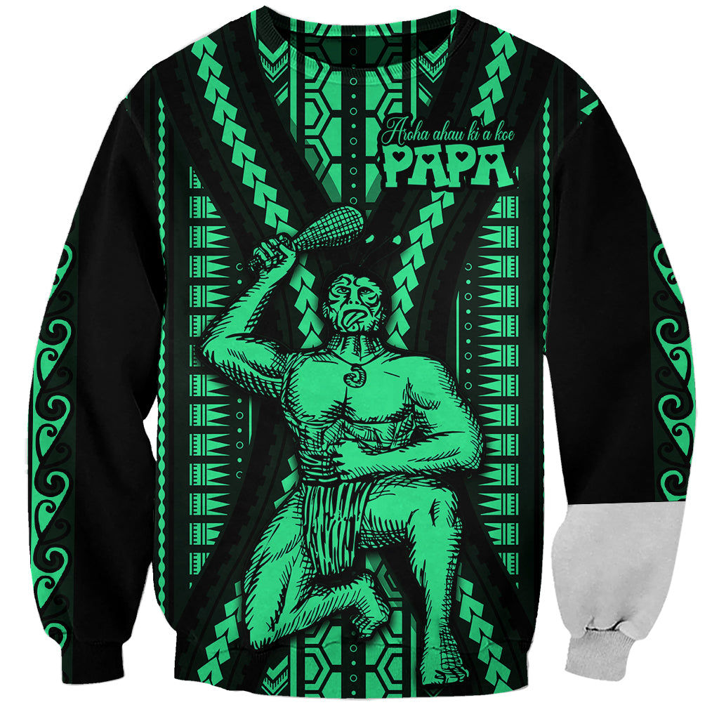 Maori Fathers Day New Zealand Sweatshirt Aroha Ahau Ki A Koe Papa - Green - Wonder Print Shop