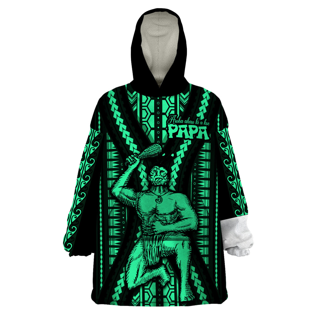 Maori Fathers Day New Zealand Wearable Blanket Hoodie Aroha Ahau Ki A Koe Papa - Green - Wonder Print Shop