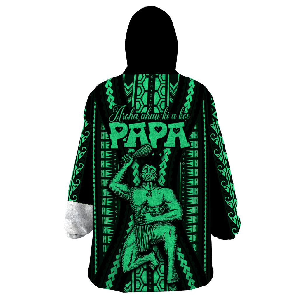 Maori Fathers Day New Zealand Wearable Blanket Hoodie Aroha Ahau Ki A Koe Papa - Green - Wonder Print Shop