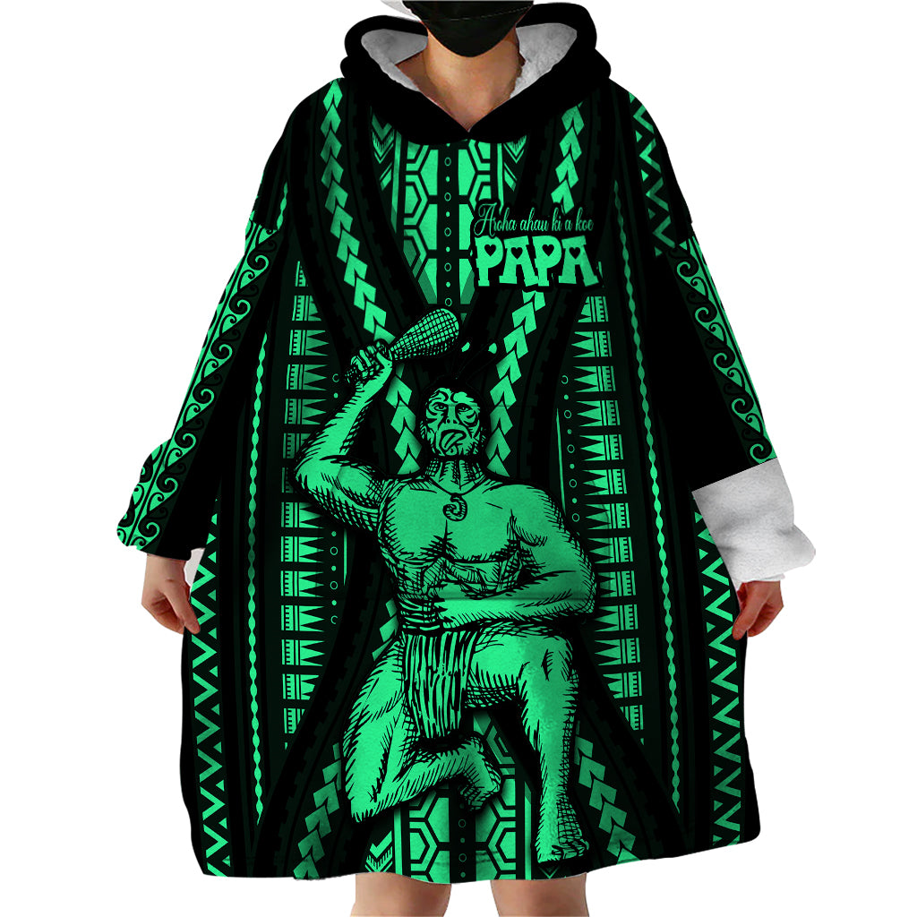 Maori Fathers Day New Zealand Wearable Blanket Hoodie Aroha Ahau Ki A Koe Papa - Green - Wonder Print Shop