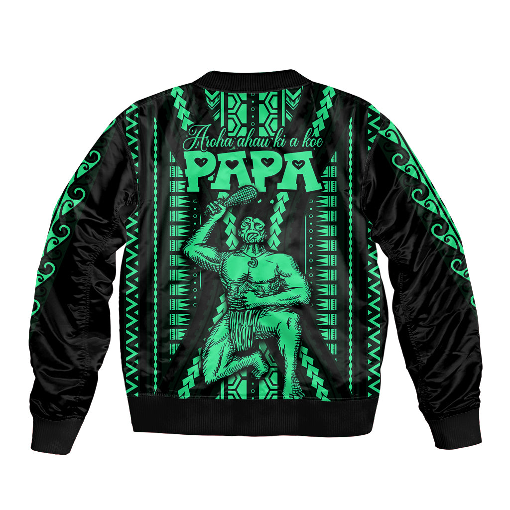 Custom Maori Fathers Day New Zealand Bomber Jacket Aroha Ahau Ki A Koe Papa - Green LT9 - Wonder Print Shop