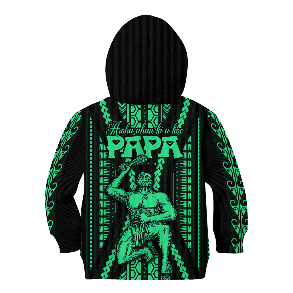 Custom Maori Fathers Day New Zealand Kid Hoodie Aroha Ahau Ki A Koe Papa - Green - Wonder Print Shop