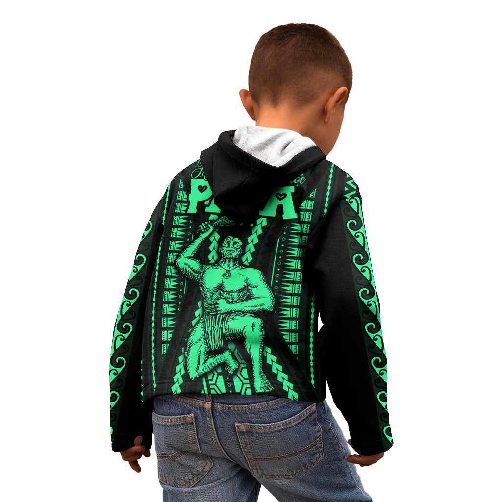 Custom Maori Fathers Day New Zealand Kid Hoodie Aroha Ahau Ki A Koe Papa - Green - Wonder Print Shop
