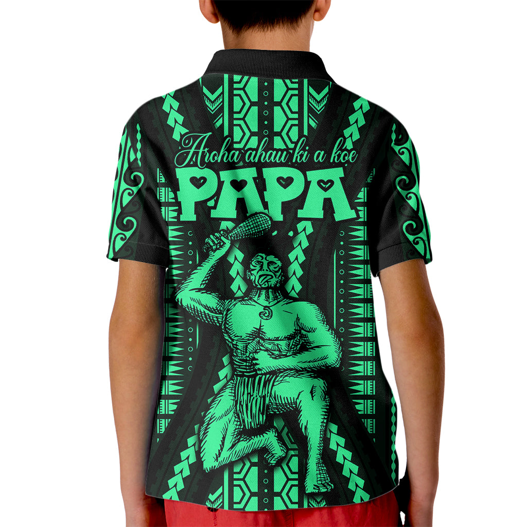 Custom Maori Fathers Day New Zealand Kid Polo Shirt Aroha Ahau Ki A Koe Papa - Green - Wonder Print Shop