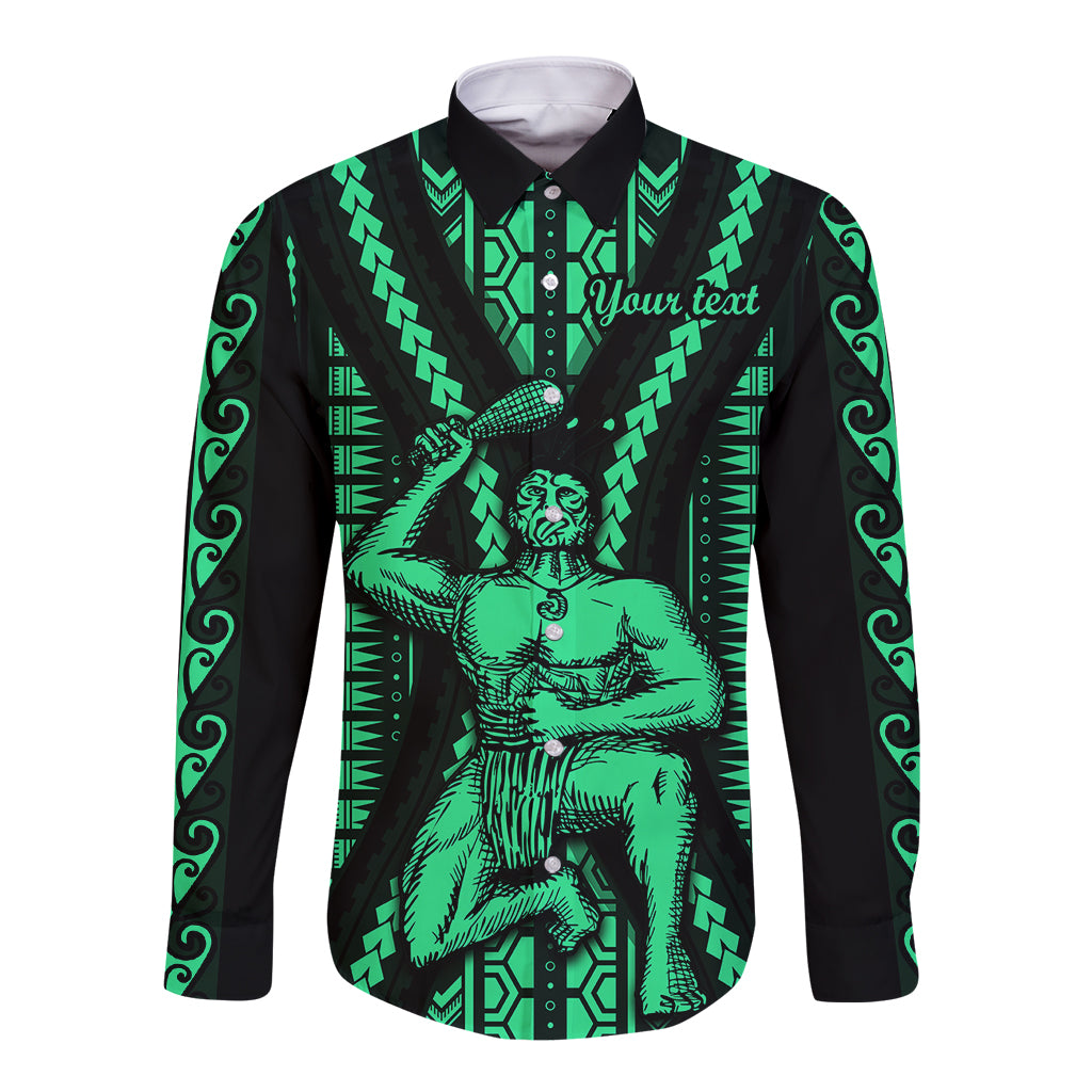 Custom Maori Fathers Day New Zealand Long Sleeve Button Shirt Aroha Ahau Ki A Koe Papa - Green - Wonder Print Shop
