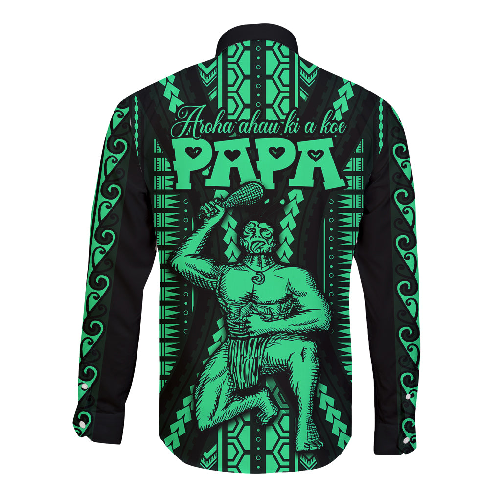 Custom Maori Fathers Day New Zealand Long Sleeve Button Shirt Aroha Ahau Ki A Koe Papa - Green - Wonder Print Shop