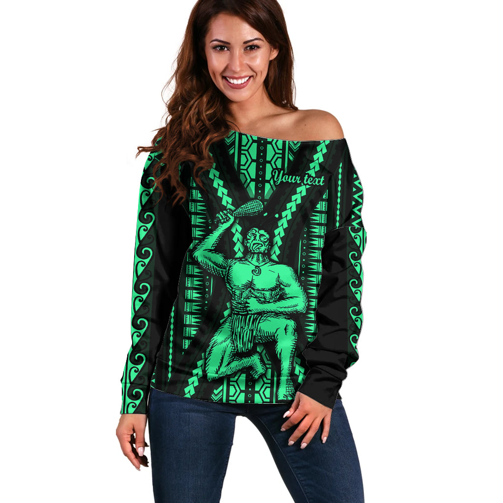 Custom Maori Fathers Day New Zealand Off Shoulder Sweater Aroha Ahau Ki A Koe Papa - Green - Wonder Print Shop