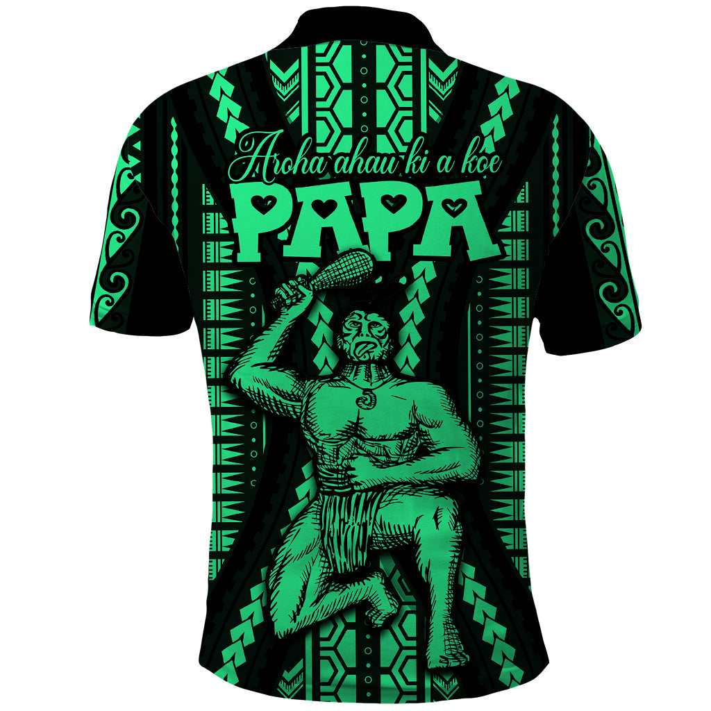 Custom Maori Fathers Day New Zealand Polo Shirt Aroha Ahau Ki A Koe Papa - Green - Wonder Print Shop