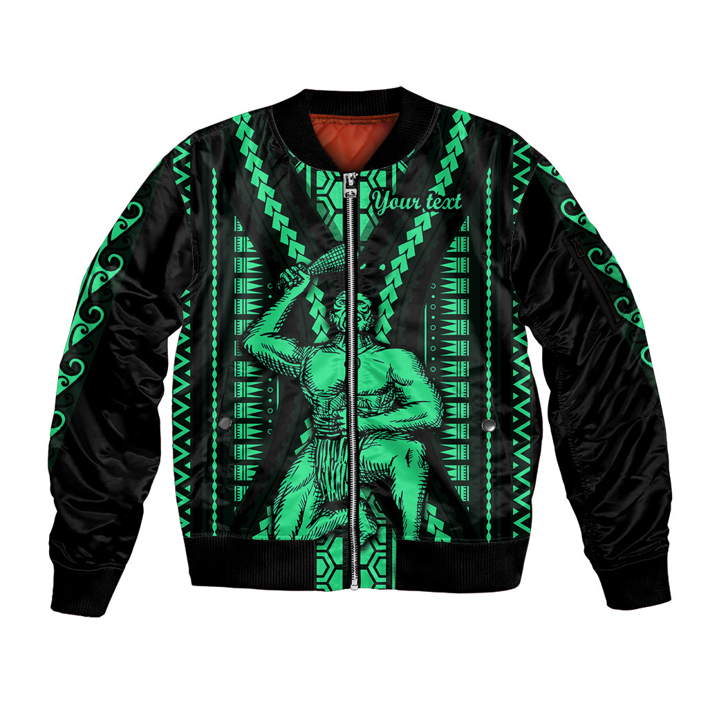 Custom Maori Fathers Day New Zealand Sleeve Zip Bomber Jacket Aroha Ahau Ki A Koe Papa - Green - Wonder Print Shop