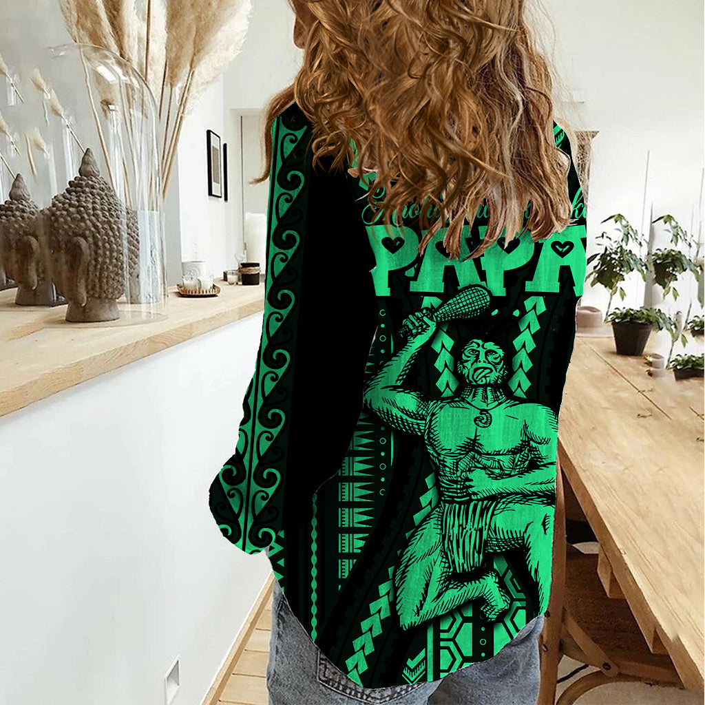 Custom Maori Fathers Day New Zealand Women Casual Shirt Aroha Ahau Ki A Koe Papa - Green - Wonder Print Shop