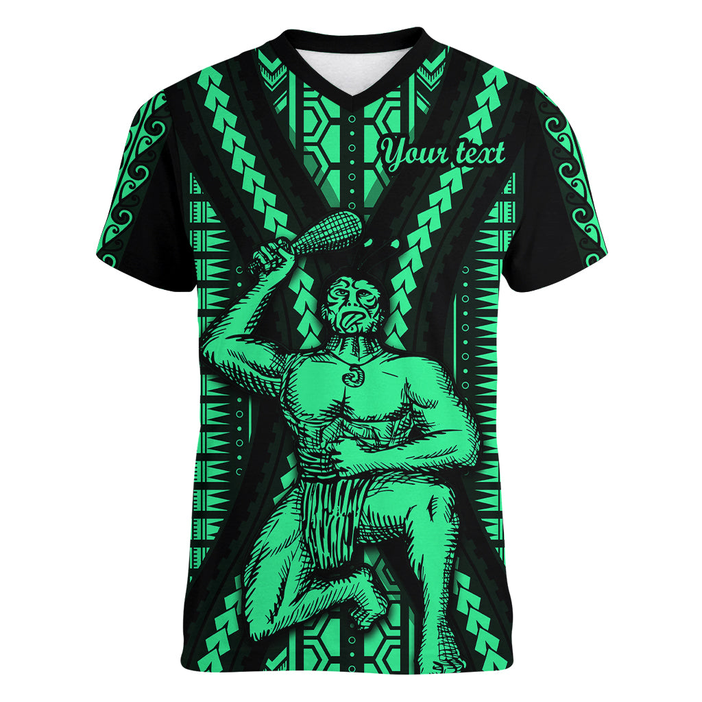 Custom Maori Fathers Day New Zealand Women V Neck T Shirt Aroha Ahau Ki A Koe Papa - Green - Wonder Print Shop