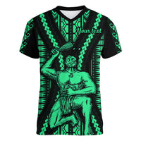 Custom Maori Fathers Day New Zealand Women V Neck T Shirt Aroha Ahau Ki A Koe Papa - Green - Wonder Print Shop