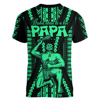 Custom Maori Fathers Day New Zealand Women V Neck T Shirt Aroha Ahau Ki A Koe Papa - Green - Wonder Print Shop