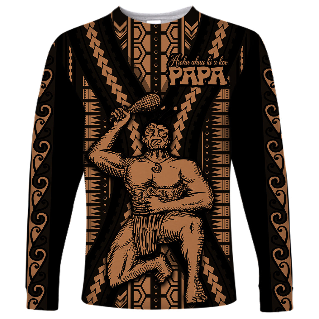 Maori Fathers Day New Zealand Long Sleeve Shirt Aroha Ahau Ki A Koe Papa - Nude - Wonder Print Shop