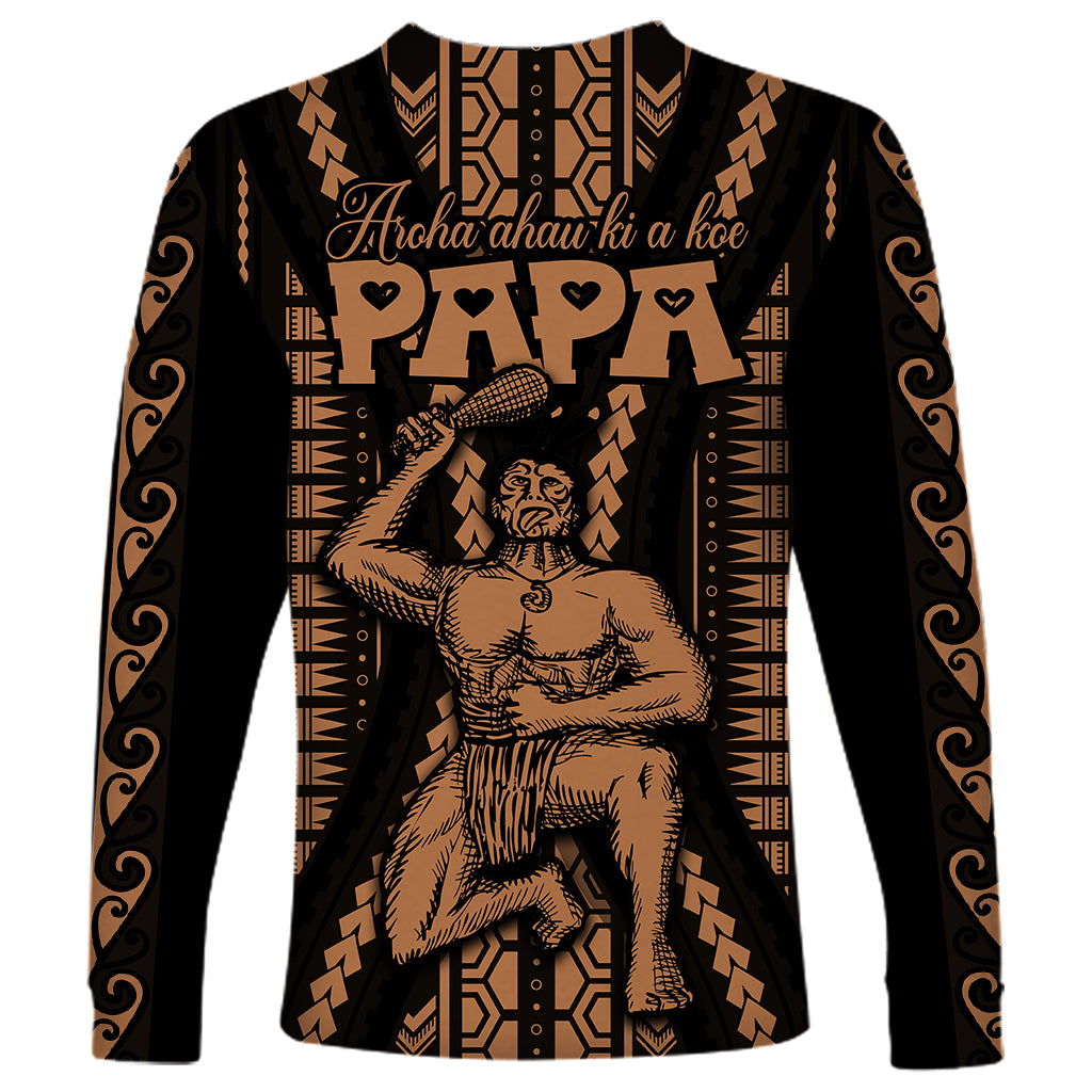 Maori Fathers Day New Zealand Long Sleeve Shirt Aroha Ahau Ki A Koe Papa - Nude - Wonder Print Shop
