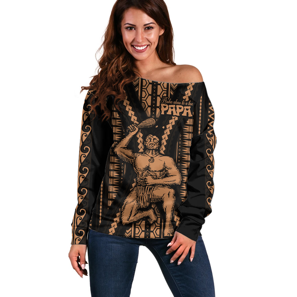 Maori Fathers Day New Zealand Off Shoulder Sweater Aroha Ahau Ki A Koe Papa - Nude - Wonder Print Shop
