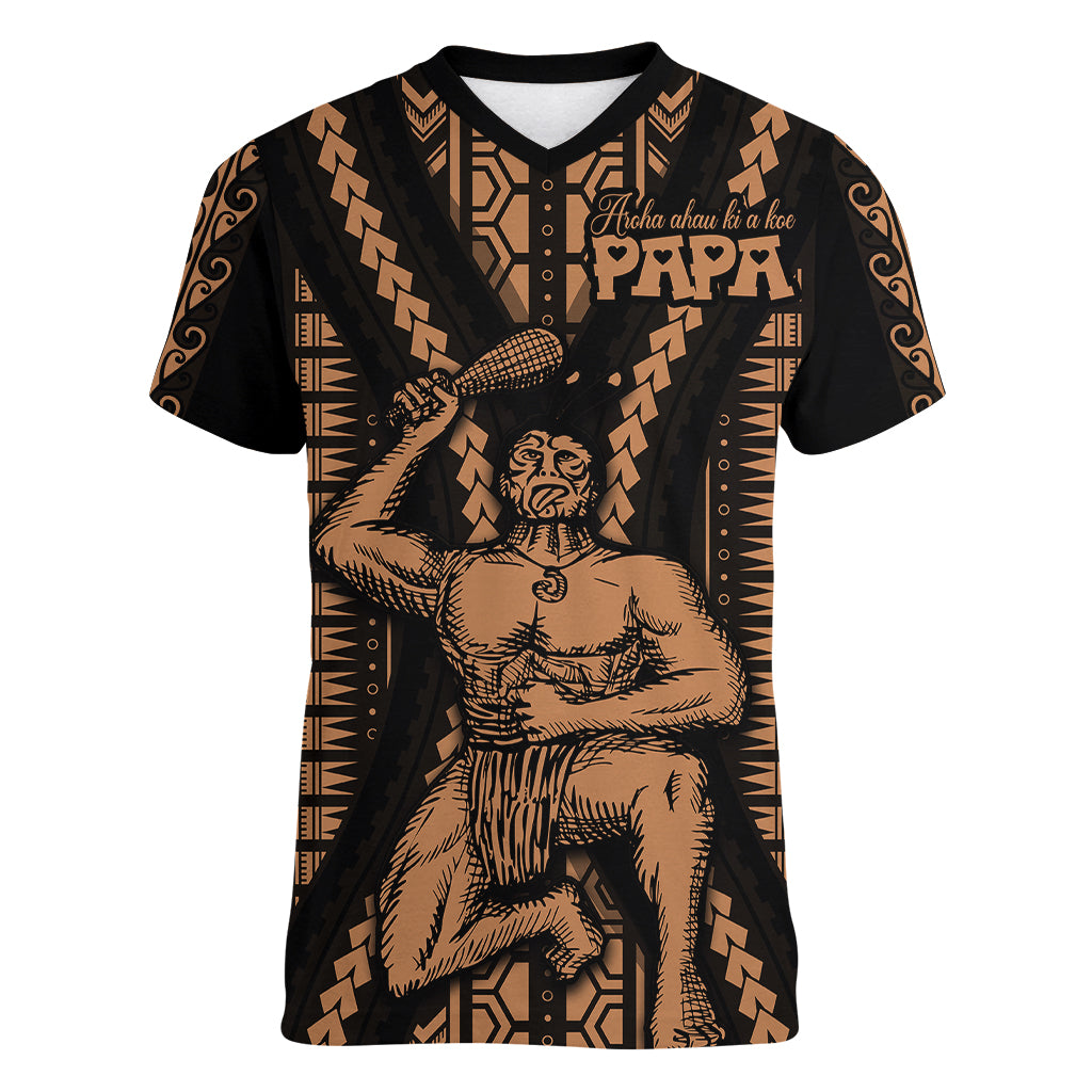 Maori Fathers Day New Zealand Women V Neck T Shirt Aroha Ahau Ki A Koe Papa - Nude - Wonder Print Shop