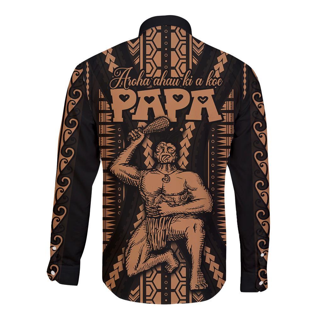 Custom Maori Fathers Day New Zealand Long Sleeve Button Shirt Aroha Ahau Ki A Koe Papa - Nude - Wonder Print Shop
