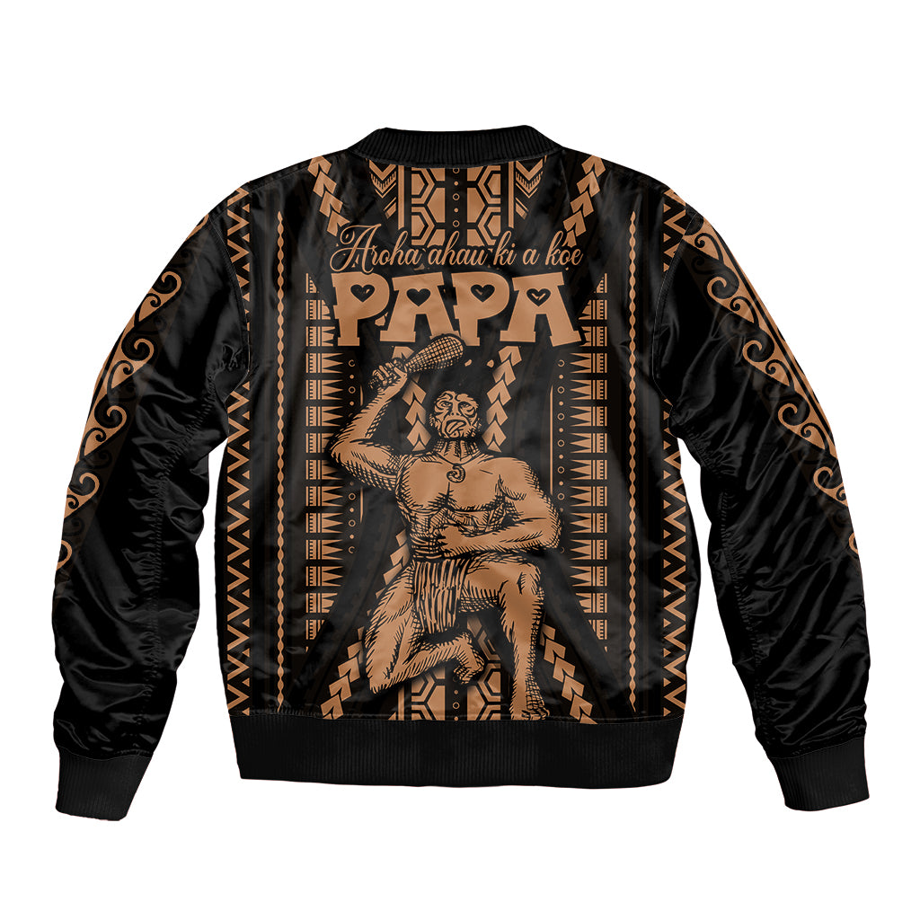 Custom Maori Fathers Day New Zealand Sleeve Zip Bomber Jacket Aroha Ahau Ki A Koe Papa - Nude - Wonder Print Shop