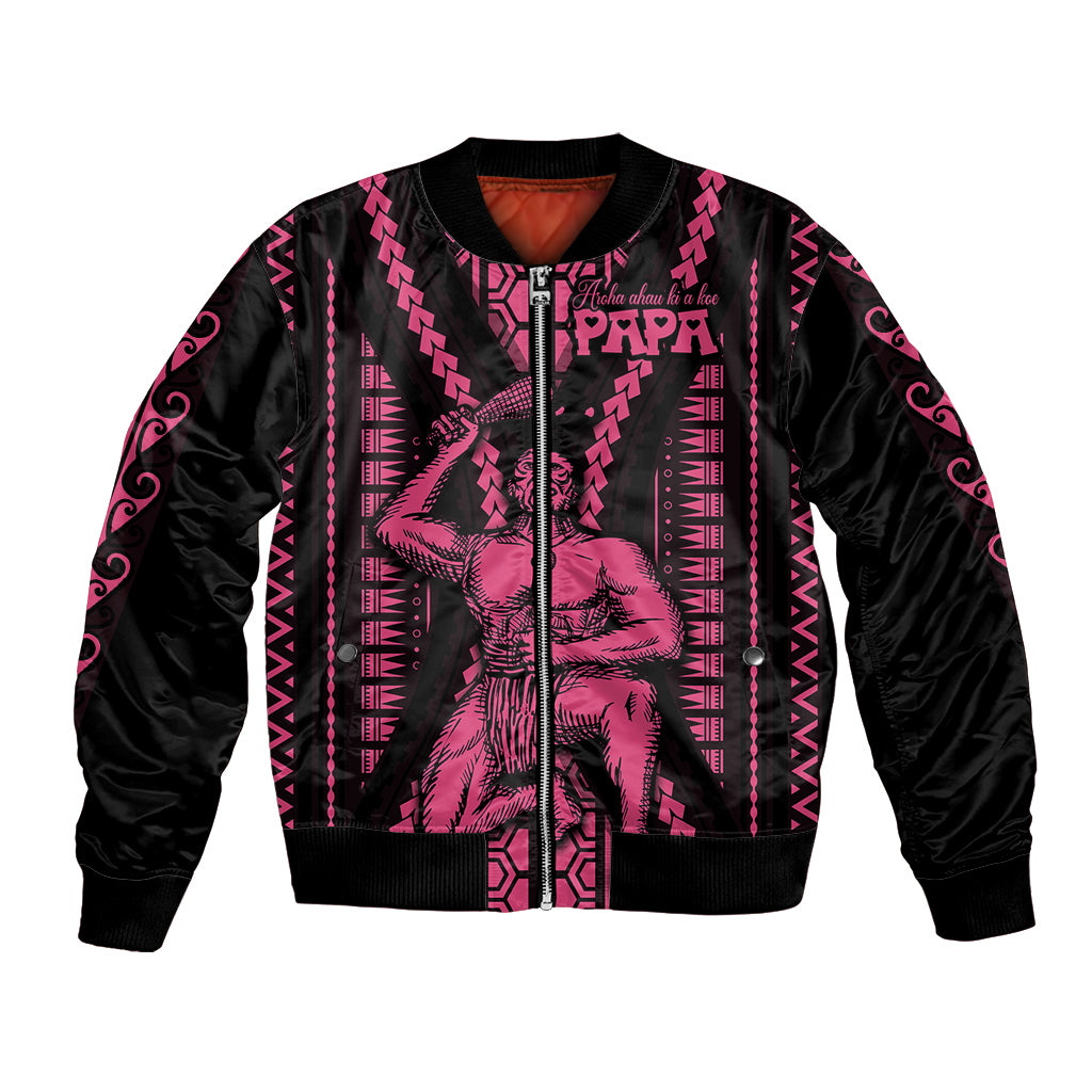 Maori Fathers Day New Zealand Bomber Jacket Aroha Ahau Ki A Koe Papa - Pink LT9 - Wonder Print Shop