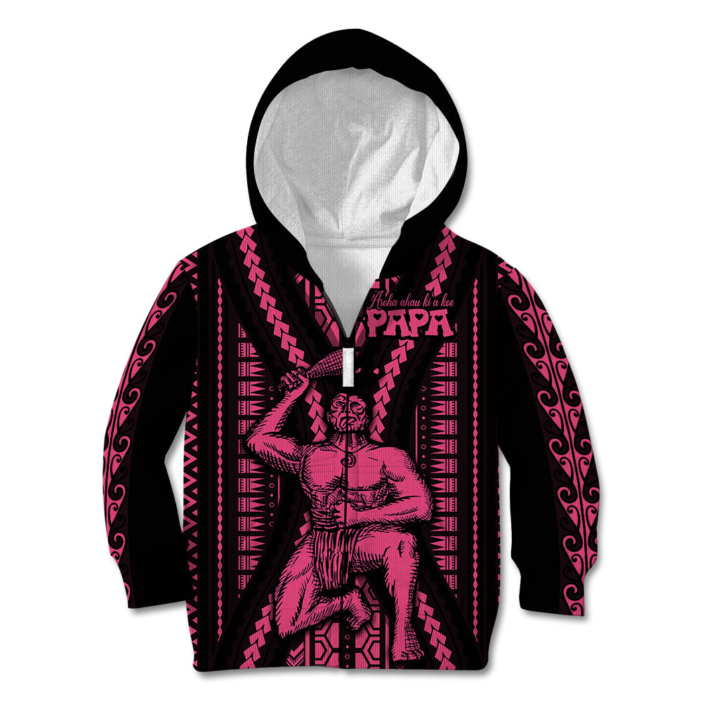 Maori Fathers Day New Zealand Kid Hoodie Aroha Ahau Ki A Koe Papa - Pink - Wonder Print Shop