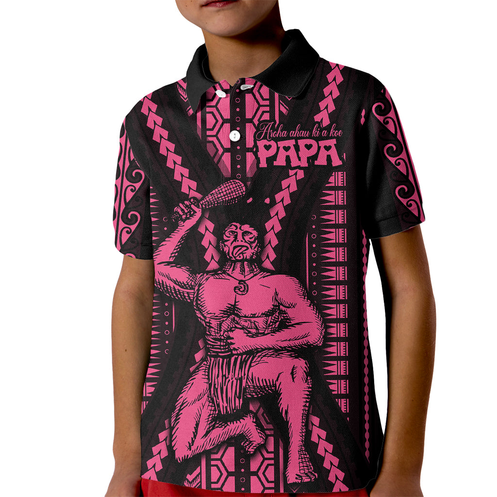 Maori Fathers Day New Zealand Kid Polo Shirt Aroha Ahau Ki A Koe Papa - Pink - Wonder Print Shop