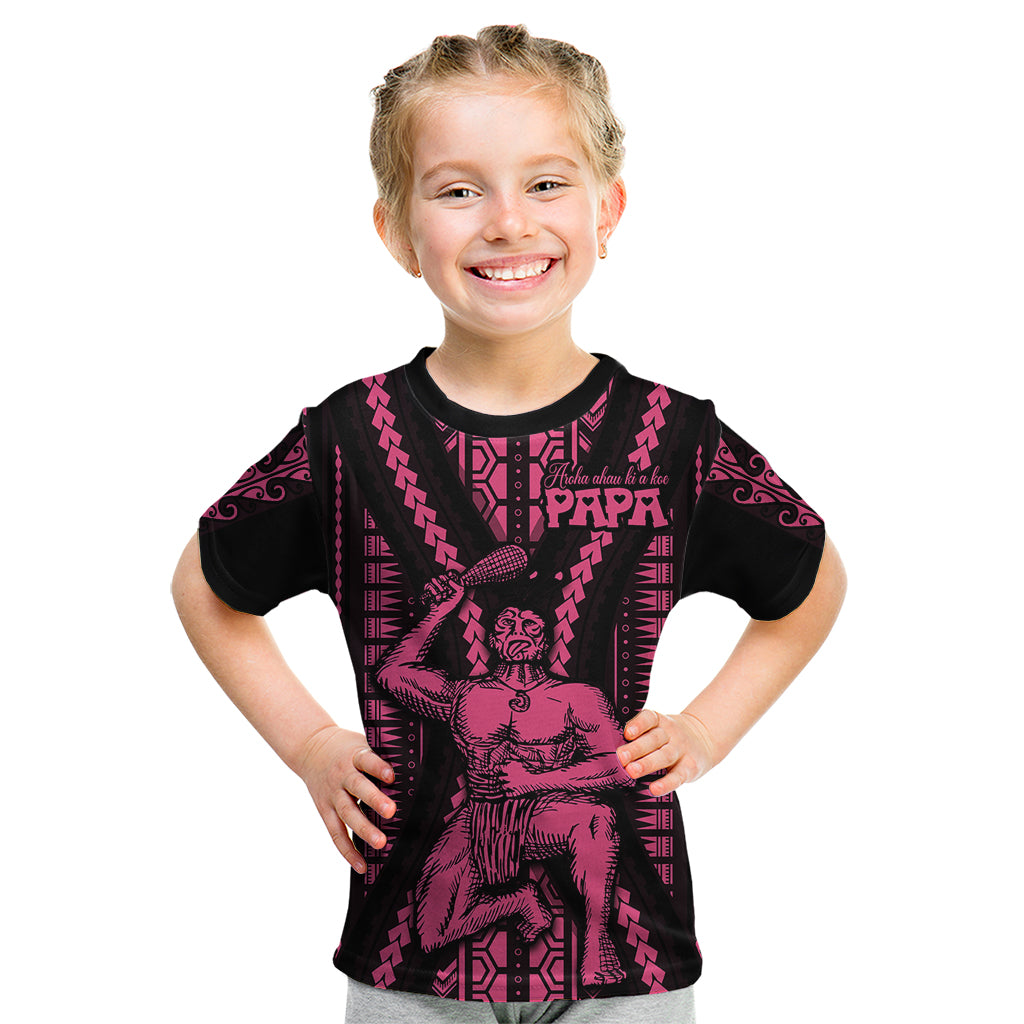 Maori Fathers Day New Zealand Kid T Shirt Aroha Ahau Ki A Koe Papa - Pink - Wonder Print Shop