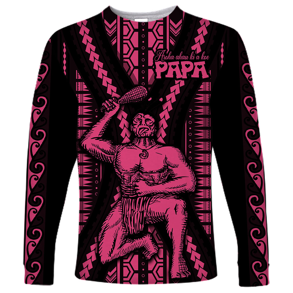 Maori Fathers Day New Zealand Long Sleeve Shirt Aroha Ahau Ki A Koe Papa - Pink - Wonder Print Shop