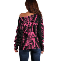 Maori Fathers Day New Zealand Off Shoulder Sweater Aroha Ahau Ki A Koe Papa - Pink - Wonder Print Shop