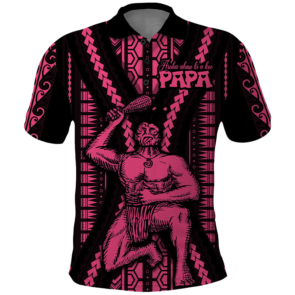 Maori Fathers Day New Zealand Polo Shirt Aroha Ahau Ki A Koe Papa - Pink - Wonder Print Shop