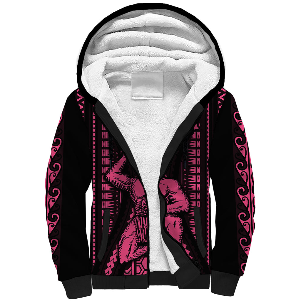 Maori Fathers Day New Zealand Sherpa Hoodie Aroha Ahau Ki A Koe Papa - Pink - Wonder Print Shop