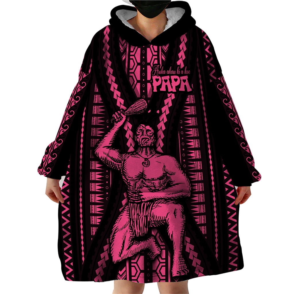 Maori Fathers Day New Zealand Wearable Blanket Hoodie Aroha Ahau Ki A Koe Papa - Pink - Wonder Print Shop
