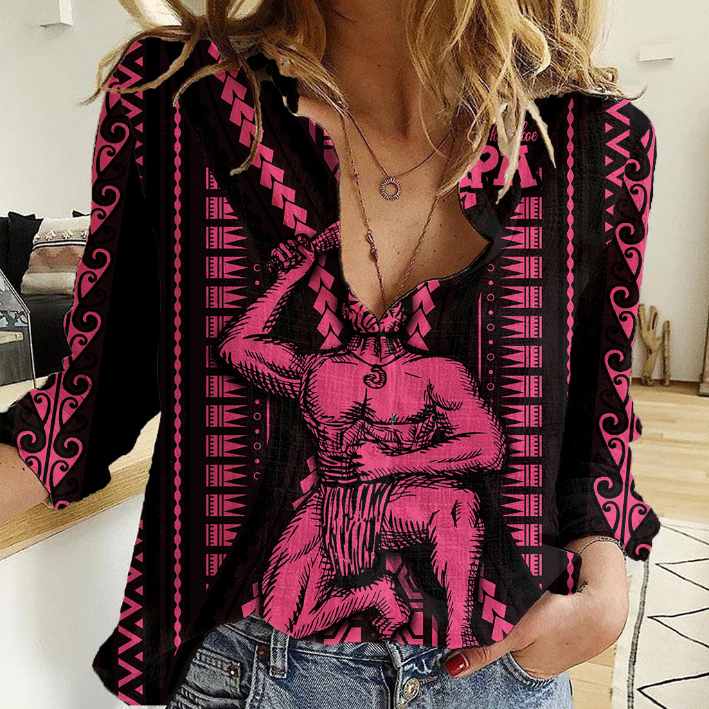 Maori Fathers Day New Zealand Women Casual Shirt Aroha Ahau Ki A Koe Papa - Pink - Wonder Print Shop