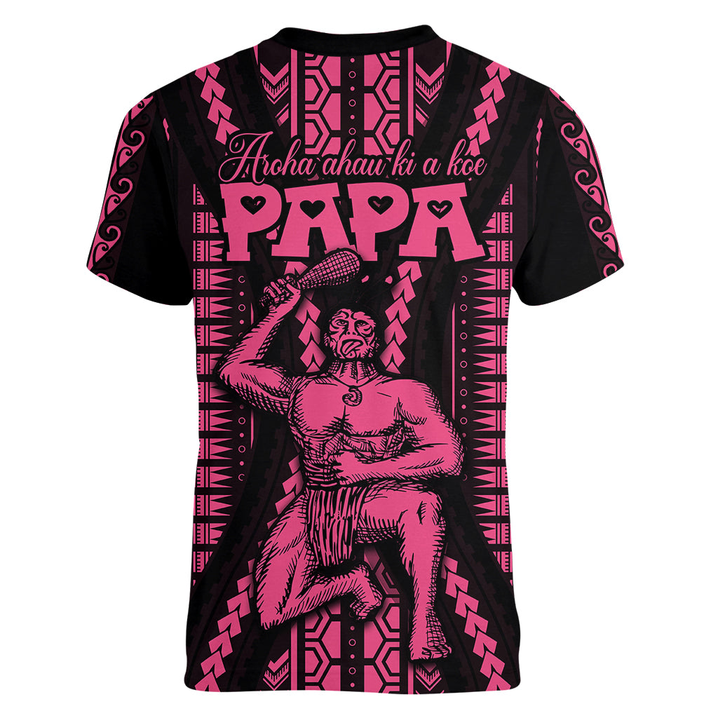 Maori Fathers Day New Zealand Women V Neck T Shirt Aroha Ahau Ki A Koe Papa - Pink - Wonder Print Shop