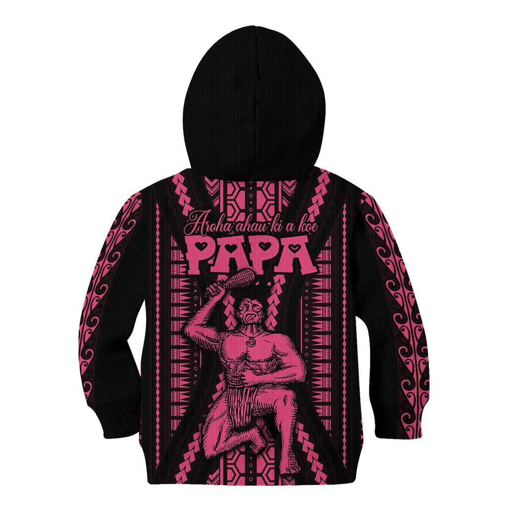 Custom Maori Fathers Day New Zealand Kid Hoodie Aroha Ahau Ki A Koe Papa - Pink - Wonder Print Shop