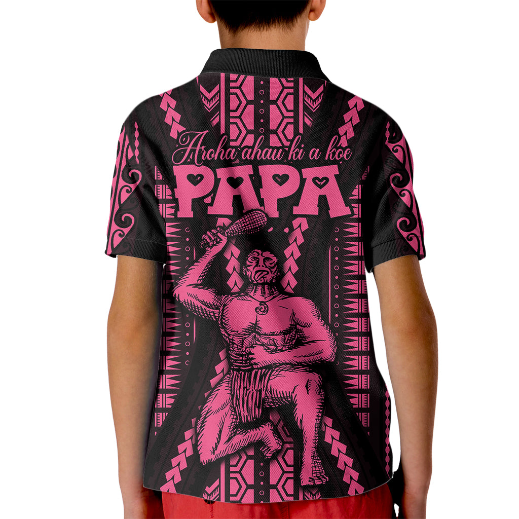 Custom Maori Fathers Day New Zealand Kid Polo Shirt Aroha Ahau Ki A Koe Papa - Pink - Wonder Print Shop