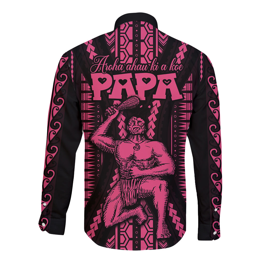 Custom Maori Fathers Day New Zealand Long Sleeve Button Shirt Aroha Ahau Ki A Koe Papa - Pink - Wonder Print Shop