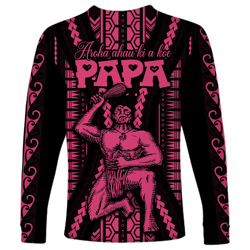Custom Maori Fathers Day New Zealand Long Sleeve Shirt Aroha Ahau Ki A Koe Papa - Pink - Wonder Print Shop