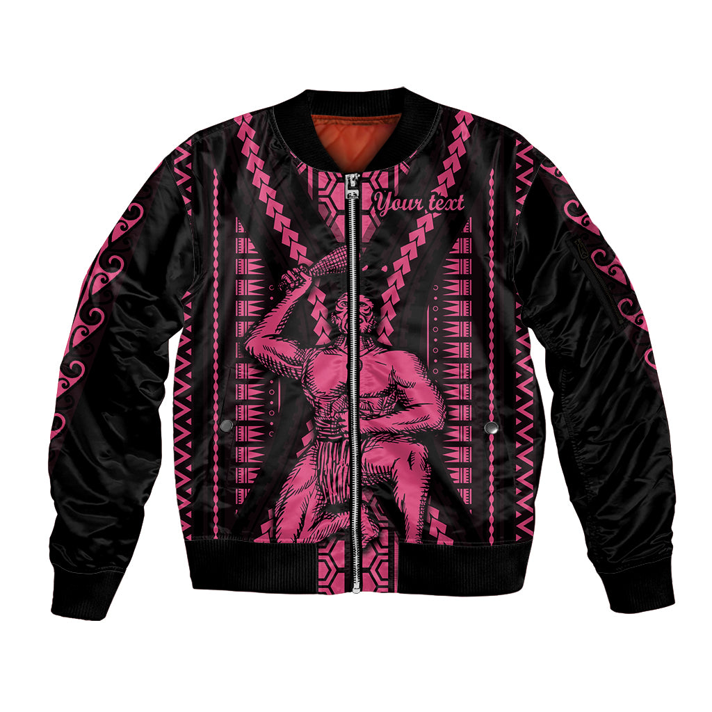 Custom Maori Fathers Day New Zealand Sleeve Zip Bomber Jacket Aroha Ahau Ki A Koe Papa - Pink - Wonder Print Shop