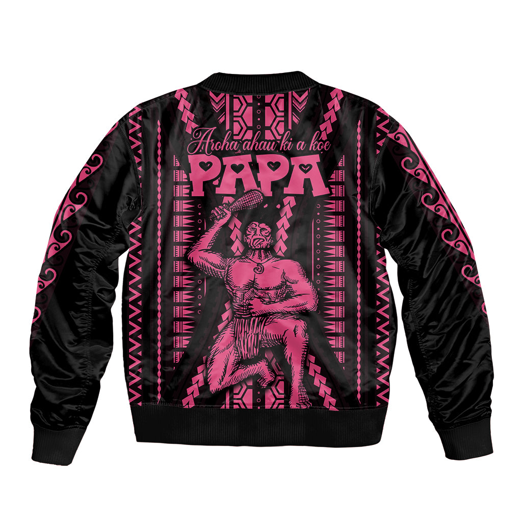 Custom Maori Fathers Day New Zealand Sleeve Zip Bomber Jacket Aroha Ahau Ki A Koe Papa - Pink - Wonder Print Shop