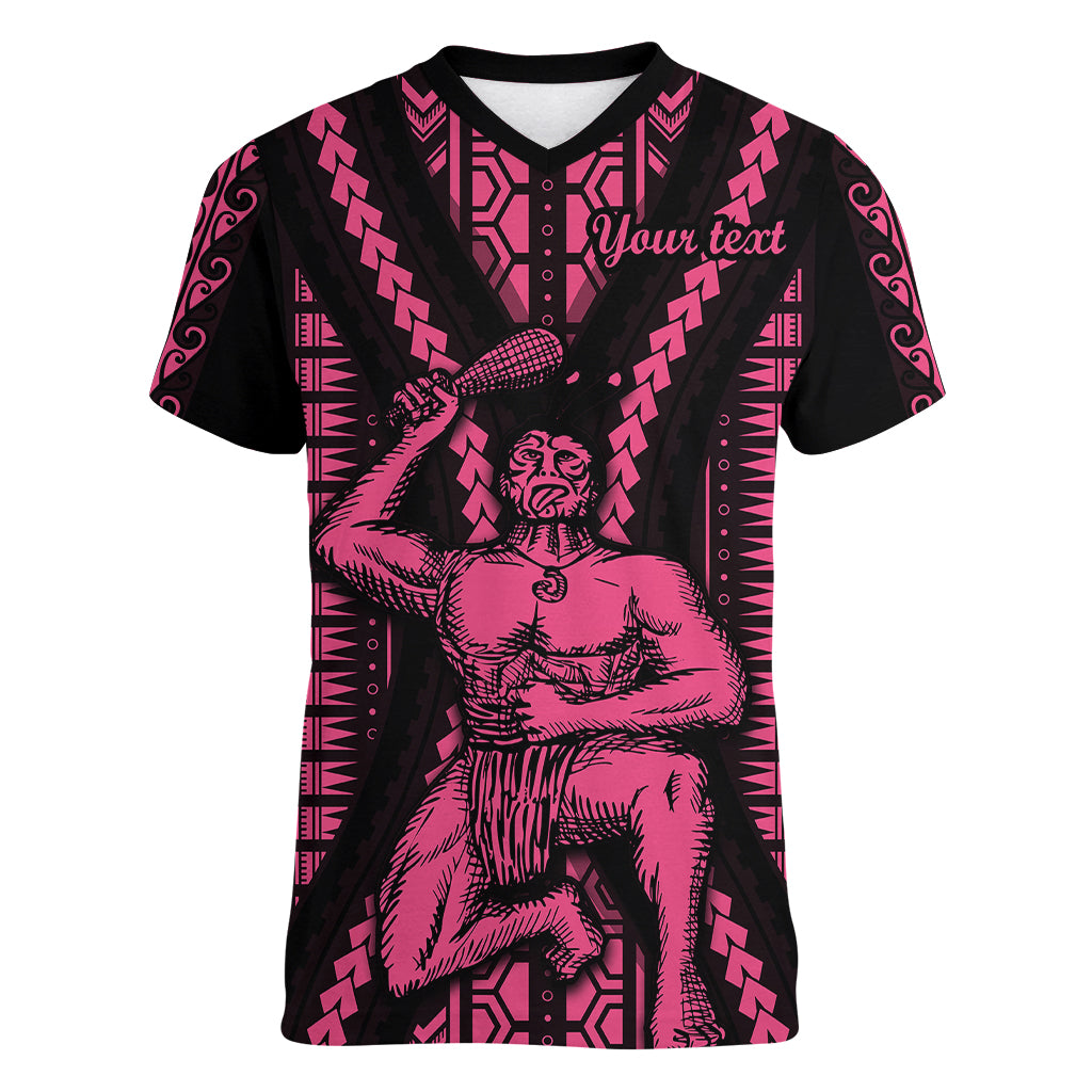 Custom Maori Fathers Day New Zealand Women V Neck T Shirt Aroha Ahau Ki A Koe Papa - Pink - Wonder Print Shop