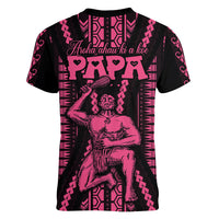 Custom Maori Fathers Day New Zealand Women V Neck T Shirt Aroha Ahau Ki A Koe Papa - Pink - Wonder Print Shop