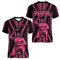 Custom Maori Fathers Day New Zealand Women V Neck T Shirt Aroha Ahau Ki A Koe Papa - Pink - Wonder Print Shop