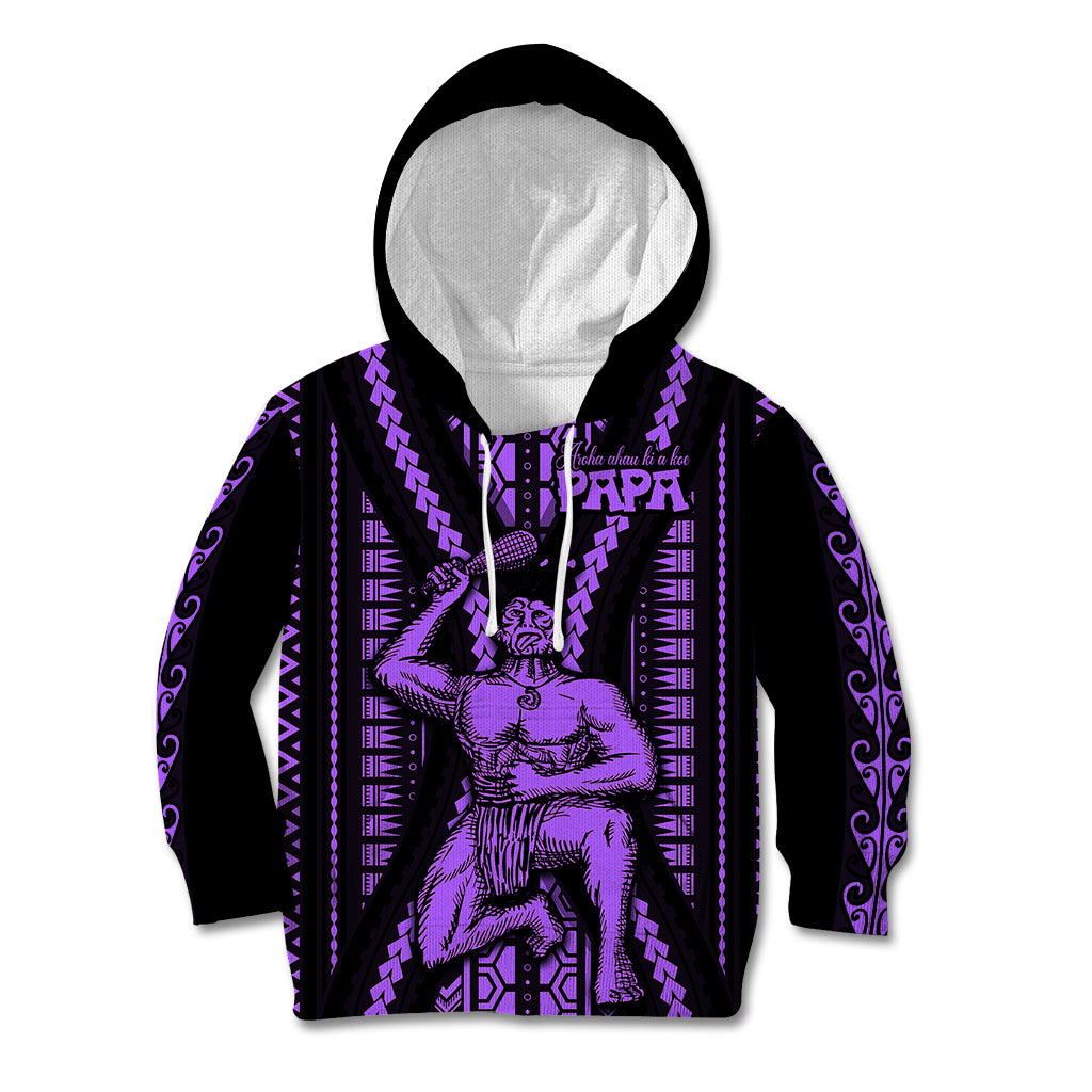Maori Fathers Day New Zealand Kid Hoodie Aroha Ahau Ki A Koe Papa - Purple - Wonder Print Shop