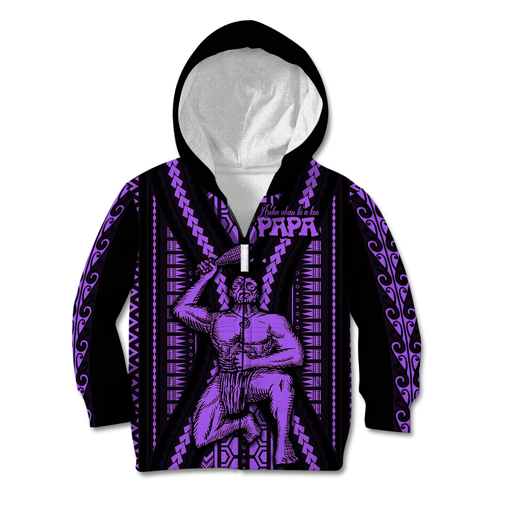 Maori Fathers Day New Zealand Kid Hoodie Aroha Ahau Ki A Koe Papa - Purple - Wonder Print Shop