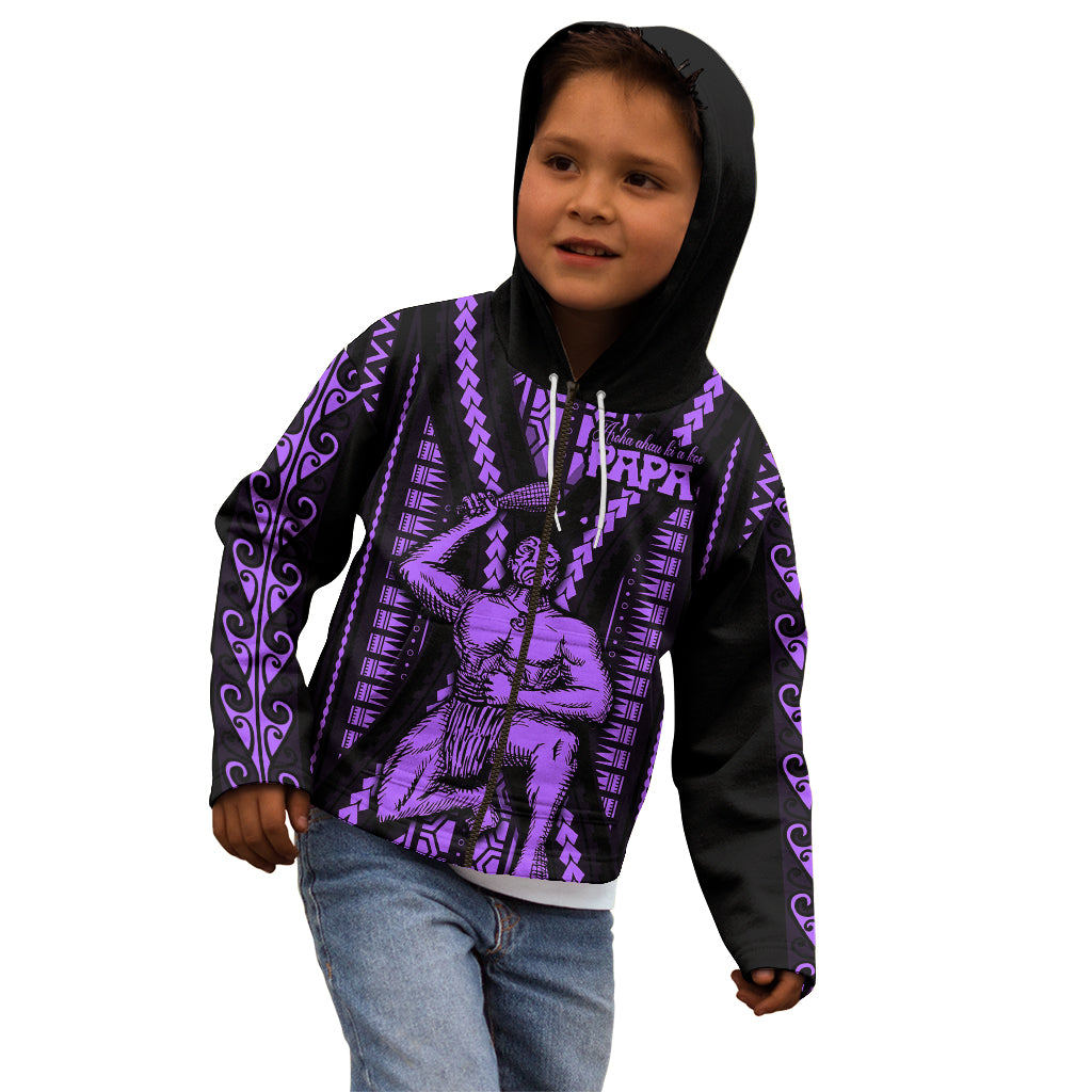 Maori Fathers Day New Zealand Kid Hoodie Aroha Ahau Ki A Koe Papa - Purple - Wonder Print Shop