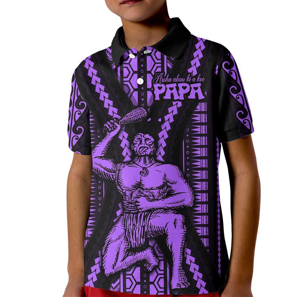 Maori Fathers Day New Zealand Kid Polo Shirt Aroha Ahau Ki A Koe Papa - Purple - Wonder Print Shop